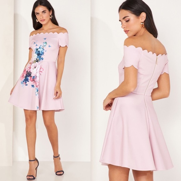 NWT Ted Baker SIRENTA Raspberry Bardot Skater Dress Ted Size 5/ US 12 - Picture 1 of 14